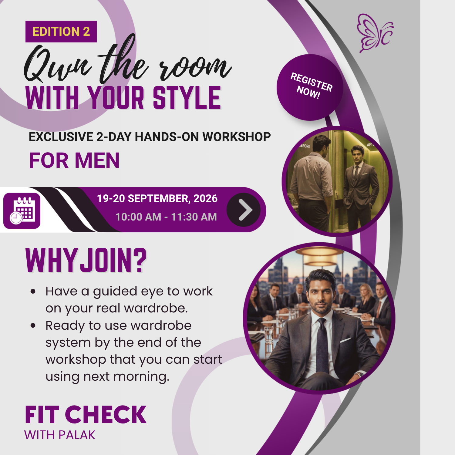 Own The Room With Your Style — Edition 2, a 2-day styling workshop for men by Fit Check With Palak